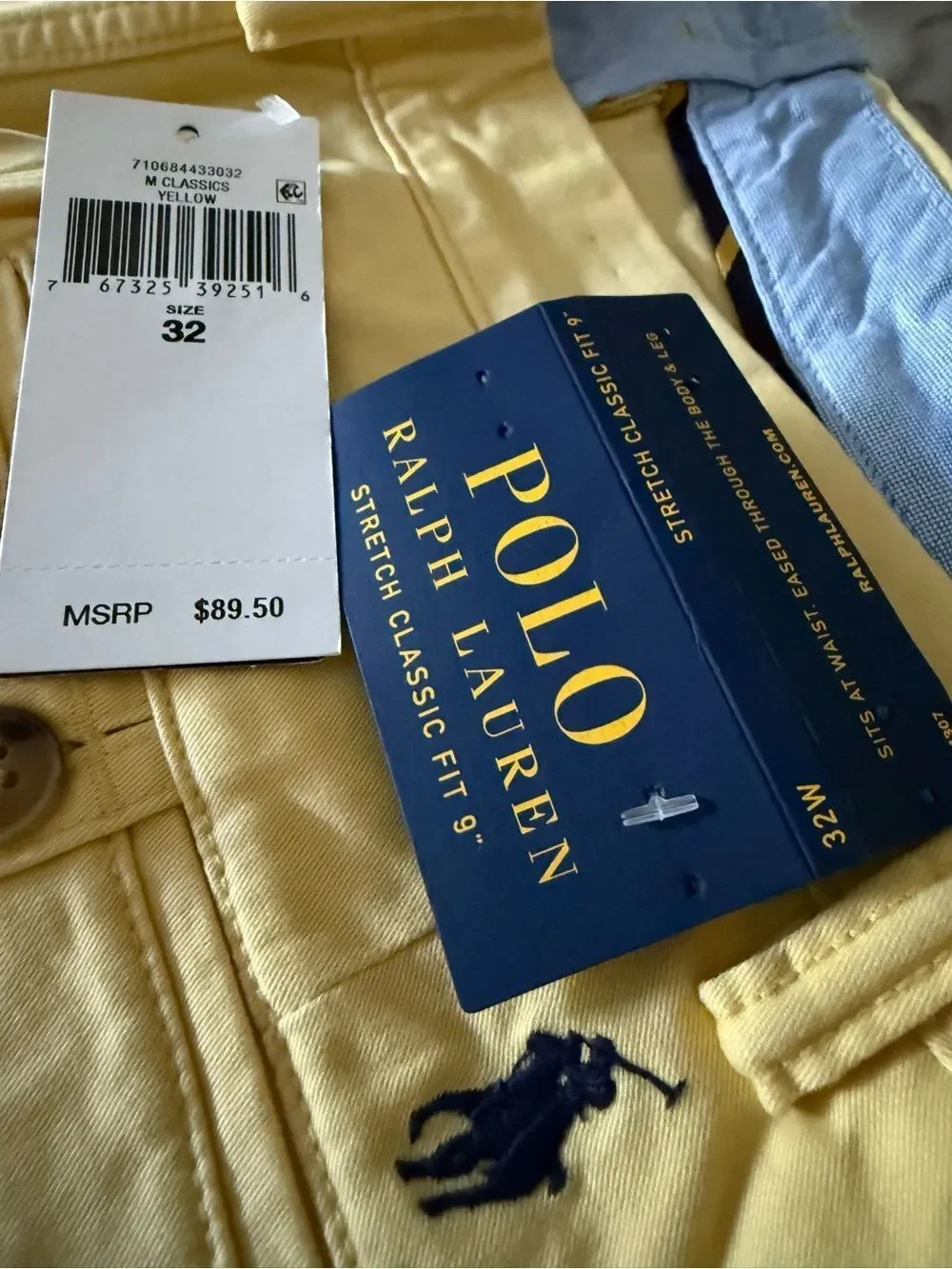 Polo Ralph Lauren Classic Fit 9” Chino Shorts Yellow 32 NWOT
